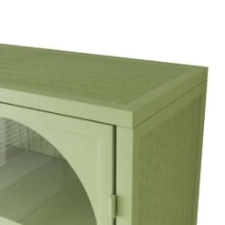 27.56 In. Green Glass-Door Wall Cabinet, Woven Pattern, 3-Tier, For Various Rooms -Tahanbath green tahanbath pantry organizers z w757135228 fa 1000