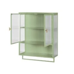 23.62 In. Modern Green 2-Door Wall Cabinet With 2-Tier Storage, Open Shelf, And Towel Rack For Multiple Rooms -Tahanbath green tahanbath pantry organizers z w757143037 44 1000
