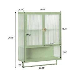 23.62 In. Modern Green 2-Door Wall Cabinet With 2-Tier Storage, Open Shelf, And Towel Rack For Multiple Rooms -Tahanbath green tahanbath pantry organizers z w757143037 4f 1000