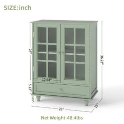 Minimalism Wooden Buffet : Double Glass Doors, Drawer In Green -Tahanbath green tahanbath pantry organizers z w75763041 c3 1000