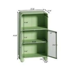 45.28 In. H Freestanding Green Bathroom/Living Room/Kitchen/Home Office Storage Cabinet With Glass Door And Shelves -Tahanbath green tahanbath pantry organizers z w757p205952 1f 1000