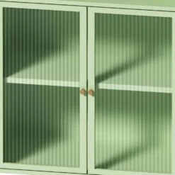 45.28 In. H Freestanding Green Bathroom/Living Room/Kitchen/Home Office Storage Cabinet With Glass Door And Shelves -Tahanbath green tahanbath pantry organizers z w757p205952 4f 1000