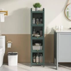 Four-tier Glass Door Cabinet With Featuring Five-tier Storage -Tahanbath green tahanbath pantry organizers z w757p241563 66 1000