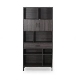 11.75 In. W X 31.50 In. D X 67.25 In. H Grey MDF Freestanding Linen Cabinet With 2-Drawers And Shelves In Grey