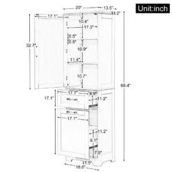 13.50 In. W X 20.00 In. D X 68.40 In. H Bathroom Storage Wall Cabinet In Grey -Tahanbath grey tahanbath bathroom wall cabinets z n725p206895e 31 1000