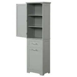 13.50 In. W X 20.00 In. D X 68.40 In. H Bathroom Storage Wall Cabinet In Grey -Tahanbath grey tahanbath bathroom wall cabinets z n725p206895e 76 1000