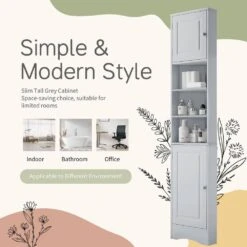 9.40 In. W X 14.60 In. D X 66.90 In. H Bathroom Storage Wall Cabinet In Grey -Tahanbath grey tahanbath bathroom wall cabinets z wf530911aae 44 1000