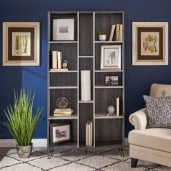 12 In. W X 40.25 In. D X 77 In. H Grey Particle Board Freestanding Linen Cabinet With 13-Shelves In Grey -Tahanbath grey tahanbath linen cabinets ct xl 61169 00 31 1000