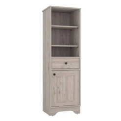 17.30 In. W X 13.80 In. D X 55.70 In. H Grey Particle Board Freestanding Linen Cabinet With 2-Shelves In Grey -Tahanbath grey tahanbath linen cabinets ct xl p188813 1f 1000