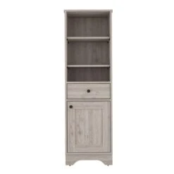 17.30 In. W X 13.80 In. D X 55.70 In. H Grey Particle Board Freestanding Linen Cabinet With 2-Shelves In Grey