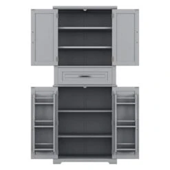 30.00 In. W X 15.70 In. D X 72.20 In. H In Grey Bathroom Storage Linen Cabinet With Doors, Drawer And Adjustable Shelf -Tahanbath grey tahanbath linen cabinets z n759p241667e 1f 1000