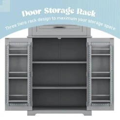 30.00 In. W X 15.70 In. D X 72.20 In. H In Grey Bathroom Storage Linen Cabinet With Doors, Drawer And Adjustable Shelf -Tahanbath grey tahanbath linen cabinets z n759p241667e 44 1000