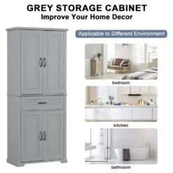 15.70 In. W X 29.90 In. D X 72.20 In. H Bathroom Storage Wall Cabinet In Grey -Tahanbath grey tahanbath linen cabinets z wf308204aae 31 1000
