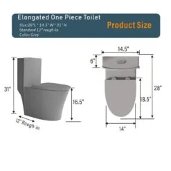 Dual Flush Single Flush: Other Elongated One Piece Toilet Grey -Tahanbath grey tahanbath one piece toilets k w2826p192008 1f 1000