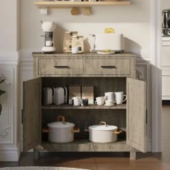 Modern Farmhouse-Style Kitchen Storage Cabinet In Grey: Ideal Coffee Bar With Storage For Multiple Rooms -Tahanbath grey tahanbath pantry organizers z w2386p207776 4f 1000