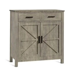 Modern Farmhouse-Style Kitchen Storage Cabinet In Grey: Ideal Coffee Bar With Storage For Multiple Rooms