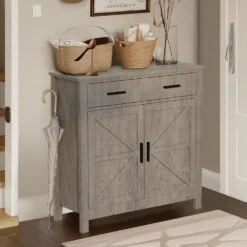 Modern Farmhouse-Style Kitchen Storage Cabinet In Grey: Ideal Coffee Bar With Storage For Multiple Rooms -Tahanbath grey tahanbath pantry organizers z w2386p207776 66 1000