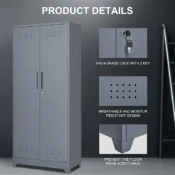 Must-Have Metal Storage Cabinets: Locking Door Cleaning Tool Cabinet For Kitchen, Office & More In Grey -Tahanbath grey tahanbath pantry organizers z w328p193779 1f 1000