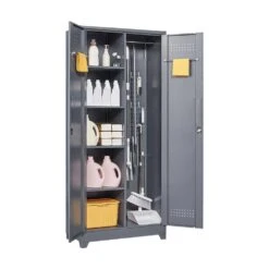 Must-Have Metal Storage Cabinets: Locking Door Cleaning Tool Cabinet For Kitchen, Office & More In Grey -Tahanbath grey tahanbath pantry organizers z w328p193779 31 1000