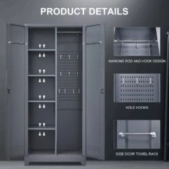 Must-Have Metal Storage Cabinets: Locking Door Cleaning Tool Cabinet For Kitchen, Office & More In Grey -Tahanbath grey tahanbath pantry organizers z w328p193779 4f 1000