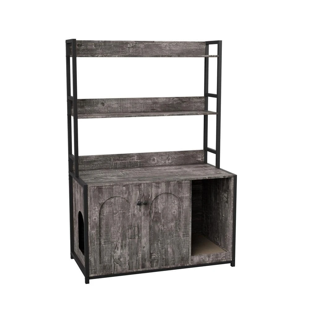 Grey Indoor Cat Cabinet ,Large Hidden Litter Box Enclosure With 2-Doors, Shelf And Scratch Pad 4 Grey Indoor Cat Cabinet ,Large Hidden Litter Box Enclosure With 2-Doors, Shelf And Scratch Pad - Image 4