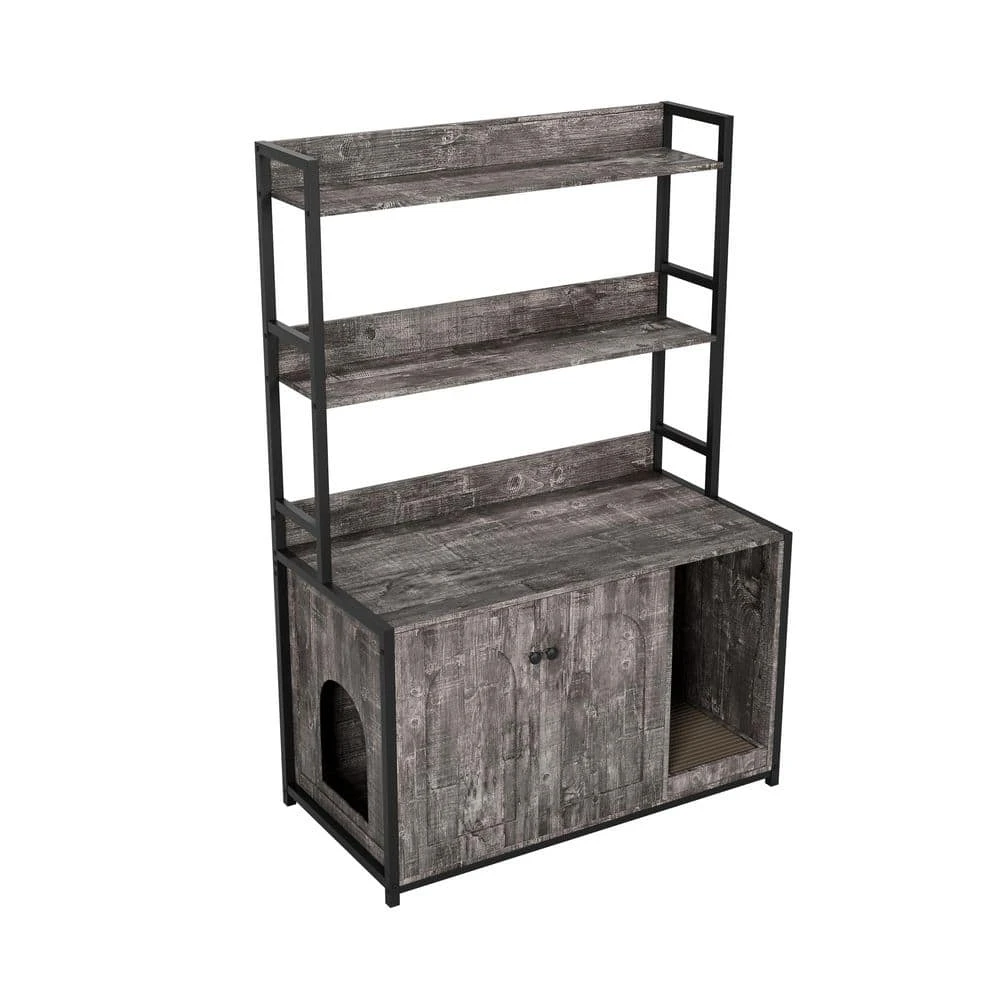 Grey Indoor Cat Cabinet ,Large Hidden Litter Box Enclosure With 2-Doors, Shelf And Scratch Pad 3 Grey Indoor Cat Cabinet ,Large Hidden Litter Box Enclosure With 2-Doors, Shelf And Scratch Pad - Image 3