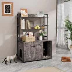 Grey Indoor Cat Cabinet ,Large Hidden Litter Box Enclosure With 2-Doors, Shelf And Scratch Pad 14 Grey Indoor Cat Cabinet ,Large Hidden Litter Box Enclosure With 2-Doors, Shelf And Scratch Pad -Tahanbath grey tahanbath pantry organizers z w578125522 76 1000