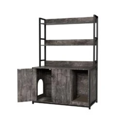 Grey Indoor Cat Cabinet ,Large Hidden Litter Box Enclosure With 2-Doors, Shelf And Scratch Pad 13 Grey Indoor Cat Cabinet ,Large Hidden Litter Box Enclosure With 2-Doors, Shelf And Scratch Pad -Tahanbath grey tahanbath pantry organizers z w578125522 fa 1000