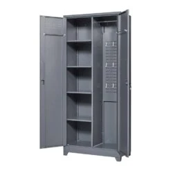 72.8 In Gray Metal Locker,Lockable Cleaning Tool Cabinet With Adjustable Shelves