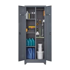 65 In.H Broom Storage Cabinet: Locking Doors, Hanging Rod In Grey -Tahanbath grey tahanbath pantry organizers z w688p170029 4f 1000