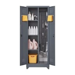 65 In.H Broom Storage Cabinet: Locking Doors, Hanging Rod In Grey -Tahanbath grey tahanbath pantry organizers z w688p170029 fa 1000
