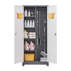 72in.H Metal Lockers With Lockable Cleaning Tool Cabinets With Adjustable Shelves In Gray -Tahanbath grey white tahanbath pantry organizers z w282p160416 4f 1000