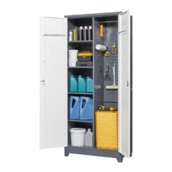 72in.H Metal Lockers With Lockable Cleaning Tool Cabinets With Adjustable Shelves In Gray -Tahanbath grey white tahanbath pantry organizers z w282p160416 76 1000