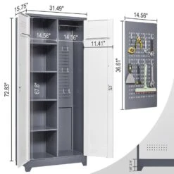 72in.H Metal Lockers With Lockable Cleaning Tool Cabinets With Adjustable Shelves In Gray -Tahanbath grey white tahanbath pantry organizers z w282p160416 fa 1000