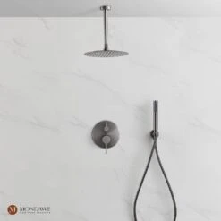 1-Spray 10 In. Ceiling Mount 1.8 GPM Dual Shower Head And Handheld Shower Head In Gun Black -Tahanbath gun black tahanbath dual shower heads z s133ac 10gb 1f 1000