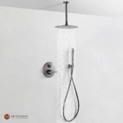 1-Spray 10 In. Ceiling Mount 1.8 GPM Dual Shower Head And Handheld Shower Head In Gun Black -Tahanbath gun black tahanbath dual shower heads z s133ac 10gb 44 1000
