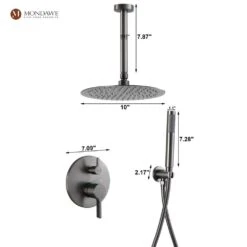 1-Spray 10 In. Ceiling Mount 1.8 GPM Dual Shower Head And Handheld Shower Head In Gun Black -Tahanbath gun black tahanbath dual shower heads z s133ac 10gb 4f 1000