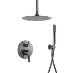 1-Spray 10 In. Ceiling Mount 1.8 GPM Dual Shower Head And Handheld Shower Head In Gun Black