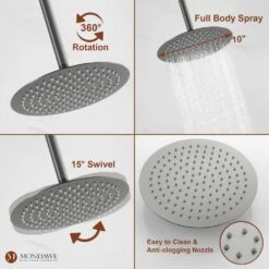 1-Spray 10 In. Ceiling Mount 1.8 GPM Dual Shower Head And Handheld Shower Head In Gun Black -Tahanbath gun black tahanbath dual shower heads z s133ac 10gb 76 1000