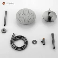 1-Spray 10 In. Ceiling Mount 1.8 GPM Dual Shower Head And Handheld Shower Head In Gun Black -Tahanbath gun black tahanbath dual shower heads z s133ac 10gb d4 1000