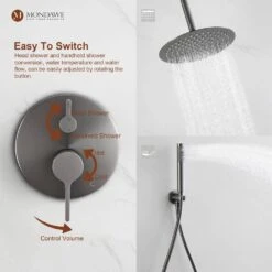 1-Spray 10 In. Ceiling Mount 1.8 GPM Dual Shower Head And Handheld Shower Head In Gun Black -Tahanbath gun black tahanbath dual shower heads z s133ac 10gb fa 1000