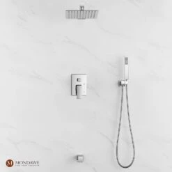 Chrome Three Function Pressure Balance Shower Set With 10 In Shower Head (Valve Included) -Tahanbath gun black tahanbath wall bar shower kits z ss008ac 10ch 1f 1000