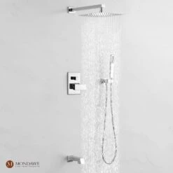 Chrome Three Function Pressure Balance Shower Set With 10 In Shower Head (Valve Included) -Tahanbath gun black tahanbath wall bar shower kits z ss008ac 10ch 44 1000