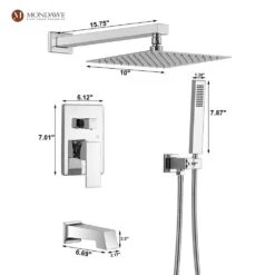 Chrome Three Function Pressure Balance Shower Set With 10 In Shower Head (Valve Included) -Tahanbath gun black tahanbath wall bar shower kits z ss008ac 10ch 4f 1000