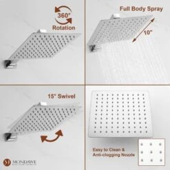 Chrome Three Function Pressure Balance Shower Set With 10 In Shower Head (Valve Included) -Tahanbath gun black tahanbath wall bar shower kits z ss008ac 10ch 76 1000