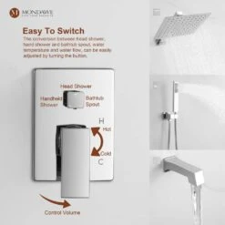 Chrome Three Function Pressure Balance Shower Set With 10 In Shower Head (Valve Included) -Tahanbath gun black tahanbath wall bar shower kits z ss008ac 10ch fa 1000