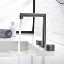 2 Handles 8 In. Widespread High Arc Bathroom Faucet With Hot/Cold Indicators In Gunmetal Gray 14 2 Handles 8 In. Widespread High Arc Bathroom Faucet With Hot/Cold Indicators In Gunmetal Gray -Tahanbath gunmetal gray widespread bathroom faucets q nk0934 44 1000