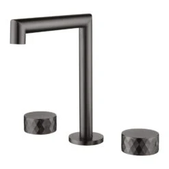 2 Handles 8 In. Widespread High Arc Bathroom Faucet With Hot/Cold Indicators In Gunmetal Gray