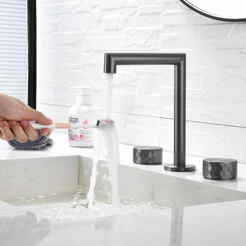 2 Handles 8 In. Widespread High Arc Bathroom Faucet With Hot/Cold Indicators In Gunmetal Gray 8 2 Handles 8 In. Widespread High Arc Bathroom Faucet With Hot/Cold Indicators In Gunmetal Gray - Image 8