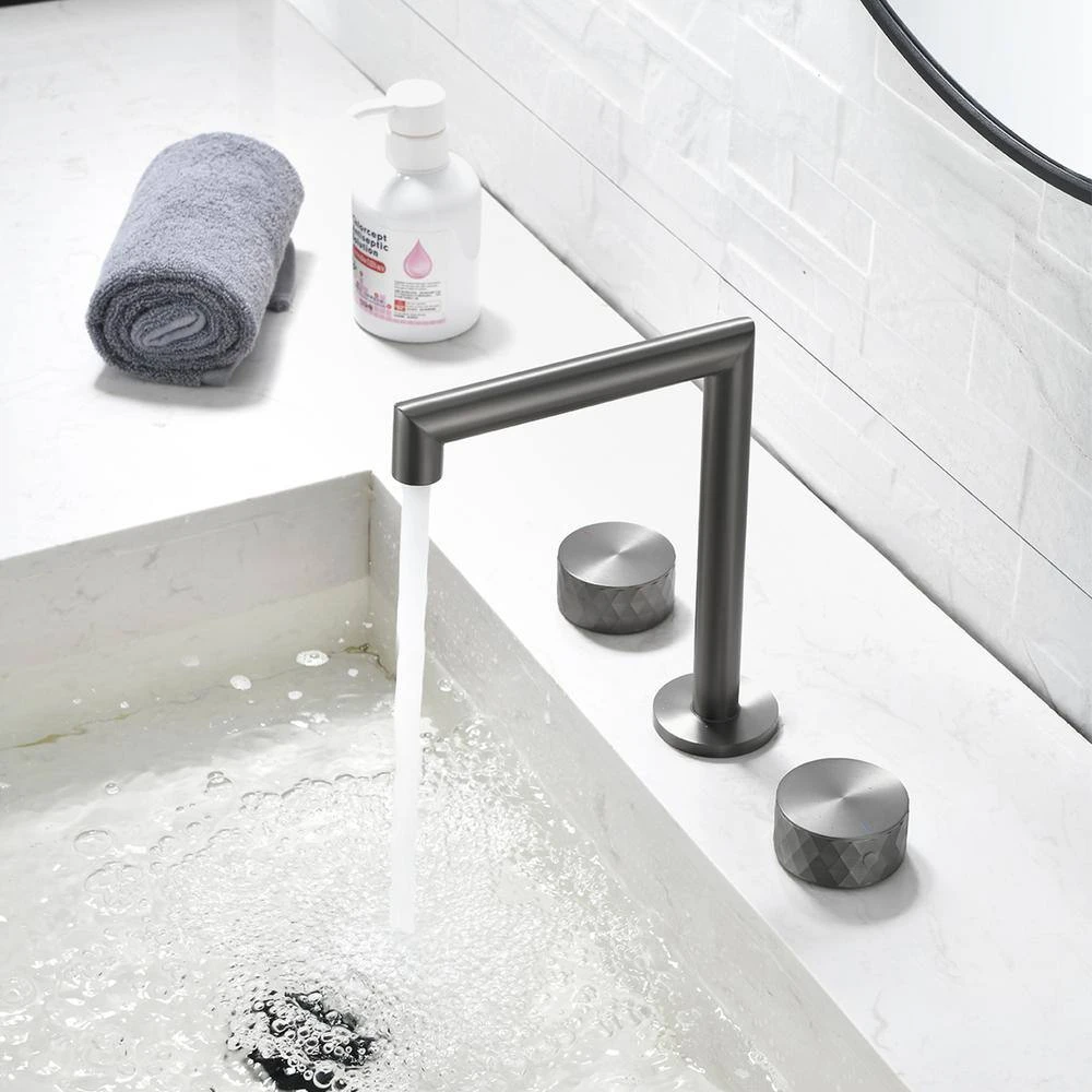 2 Handles 8 In. Widespread High Arc Bathroom Faucet With Hot/Cold Indicators In Gunmetal Gray 2 2 Handles 8 In. Widespread High Arc Bathroom Faucet With Hot/Cold Indicators In Gunmetal Gray - Image 2